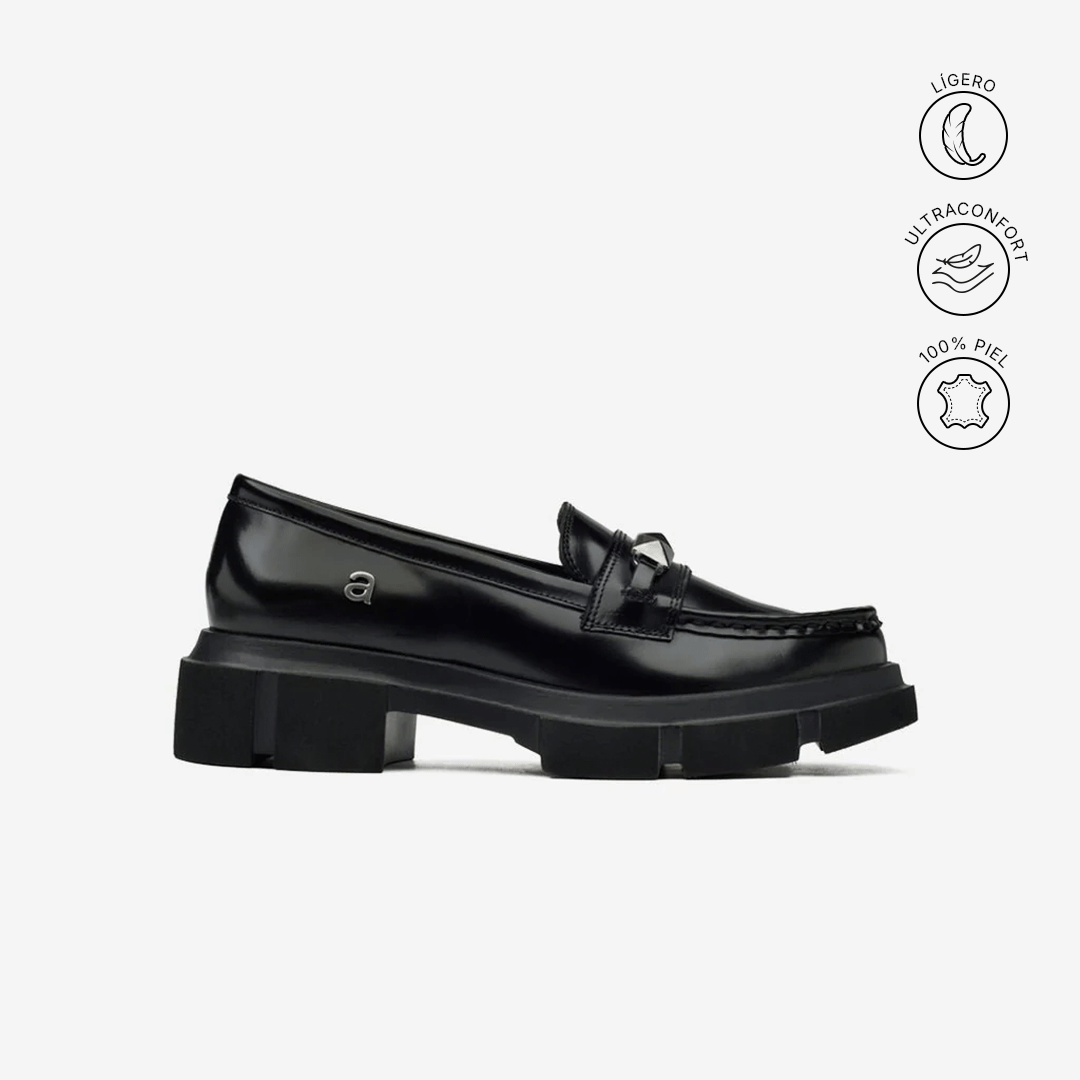 LAMBOS | ULTRALIGHT BLACK LEATHER MOCCASIN WITH TRACK SOLE